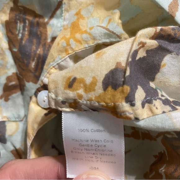 Talbots Blue Beige Floral Print Cotton Thin Button Up Top - Picture 4 of 5